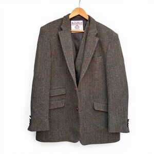 Harris Tweed Jacket 46L Waistcoat 46R Wool Blazer Vest Set Brown Herringbone